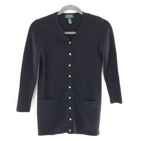 Lauren Ralph Lauren Cardigan Women L Black Preppy Sophisticated Classic Timeless - Picture 1 of 14